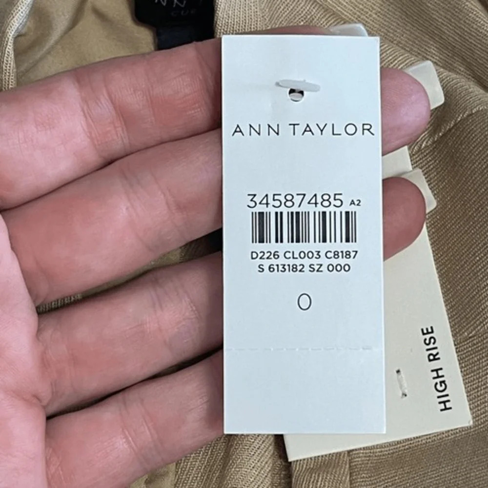 Ann Taylor Curvy Fit High Rise Tan Linen‎ Blend Straight Leg Pants Size 0 NWT